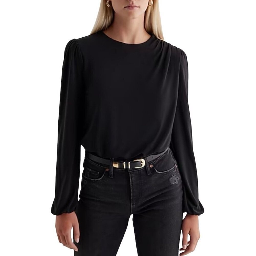 Express Women's Bodysuit Size XS Black Skimming Crew Neck Puff Sleeve NWT $48